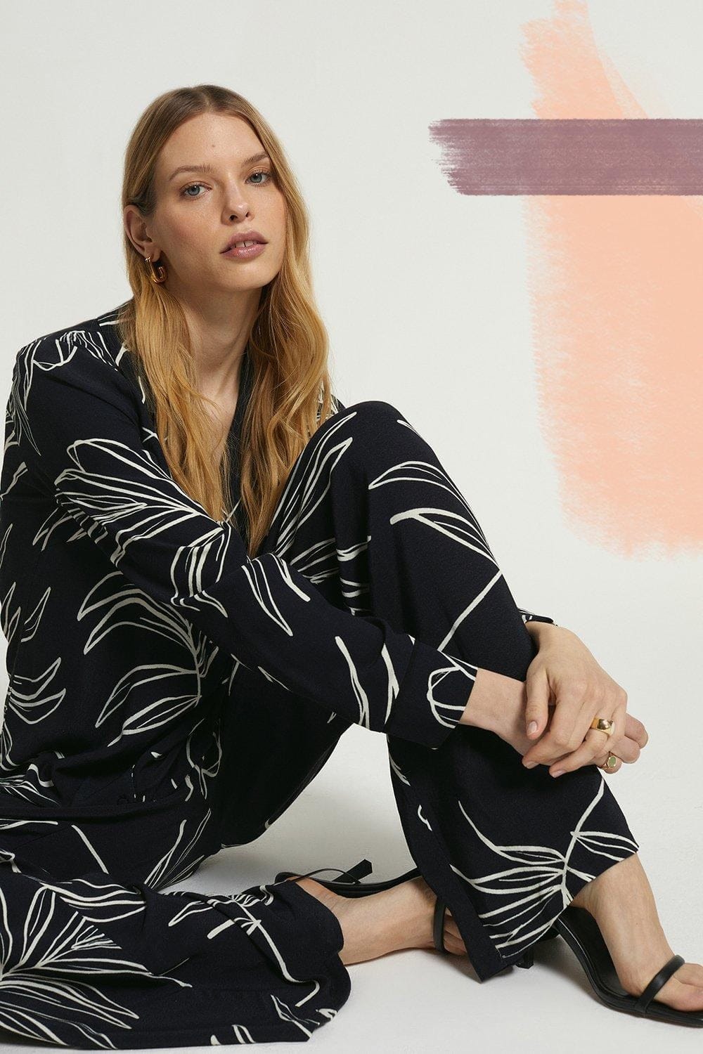 Serene Deep Navy Botanical Rayon Co-Ords Set - Ready-to-Wear