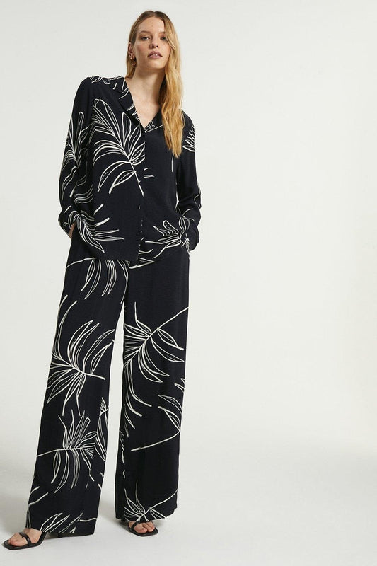 Serene Deep Navy Botanical Rayon Co-Ords Set - Ready-to-Wear