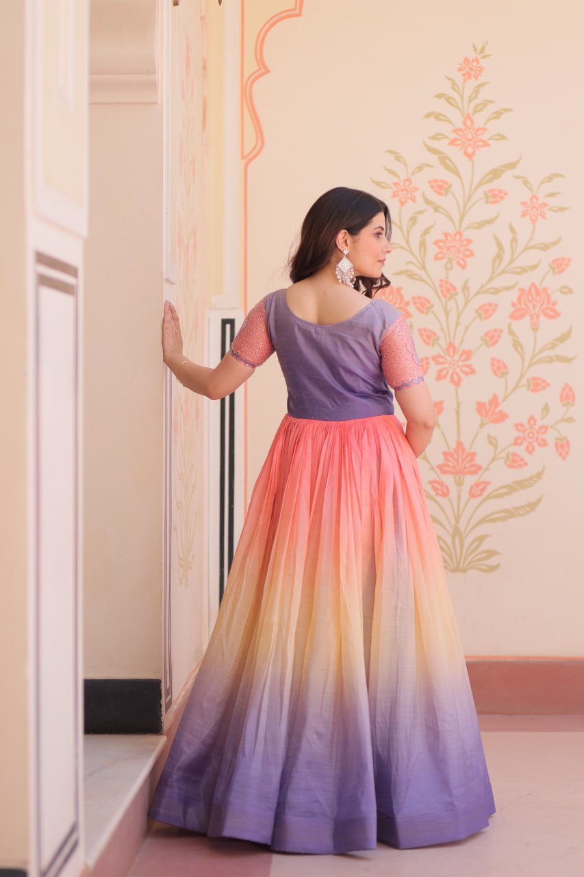 Enchanting Ombre Sequin Gown - Purple & Peach Flair Dress ππ§‘