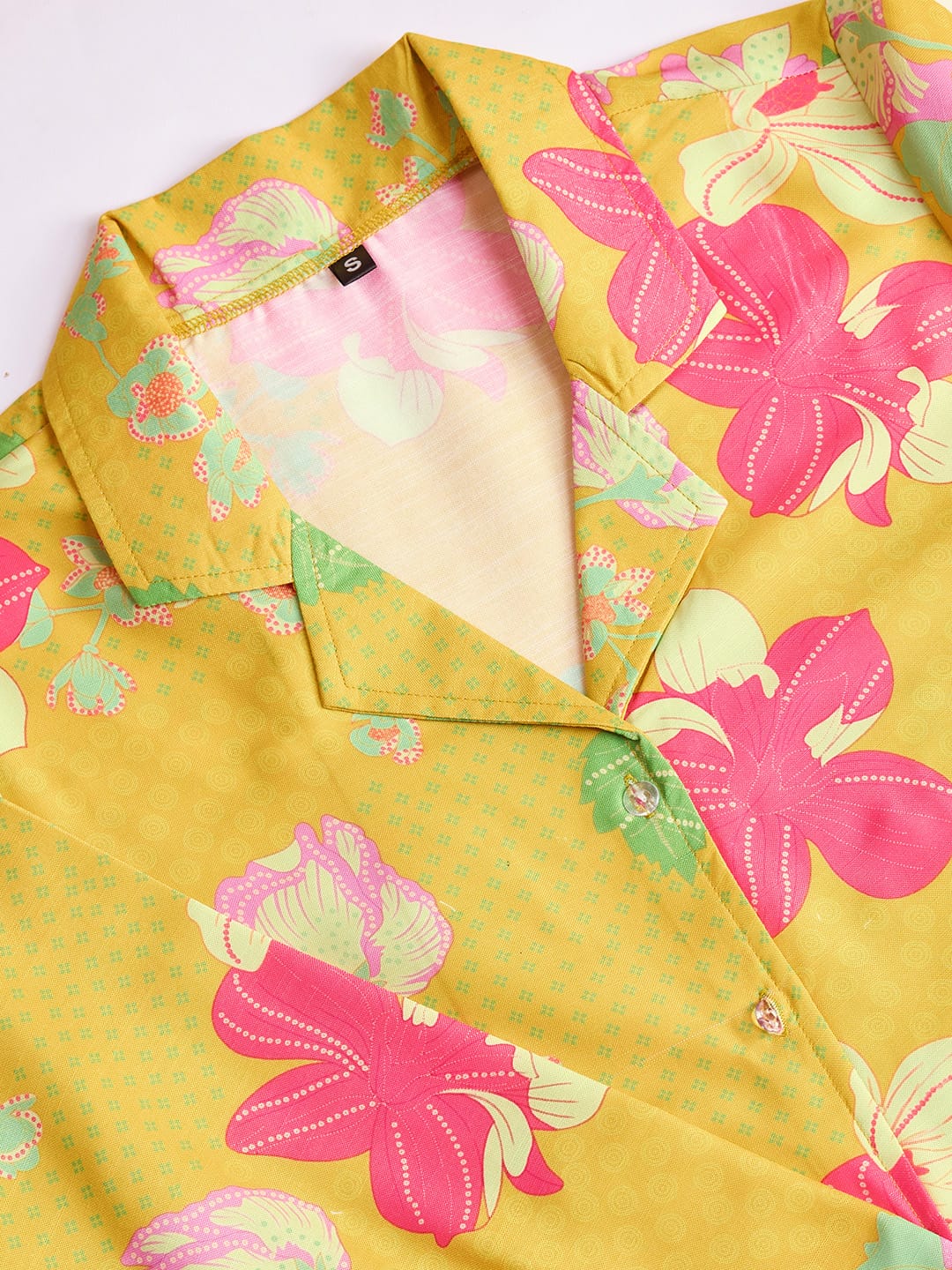 Chic Yellow Floral Rayon Slub Co-Ords Set - Ready-to-Wear