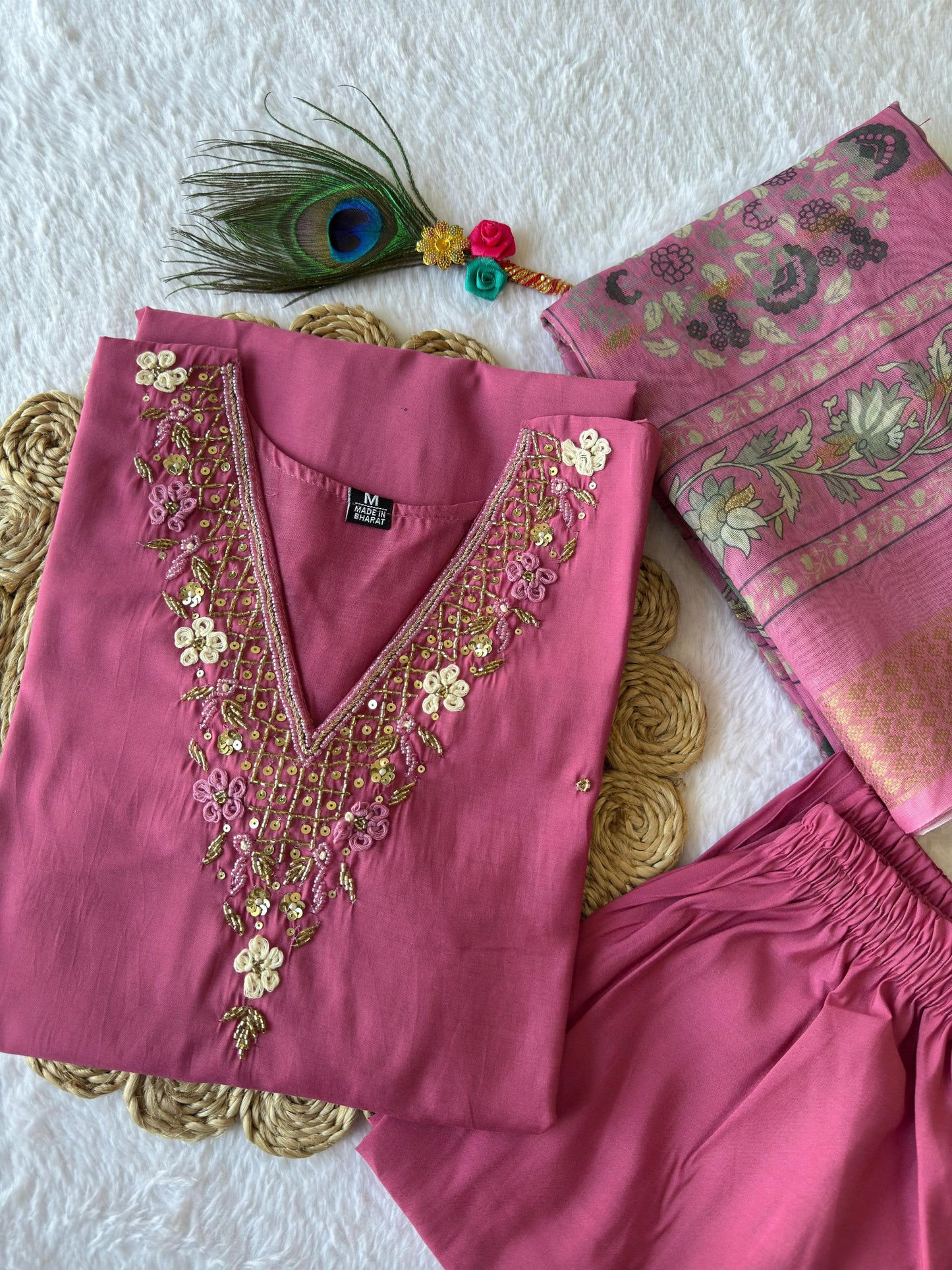 Premium Rouge Roman Silk Kurti Set with Chanderi Jacquard Dupatta