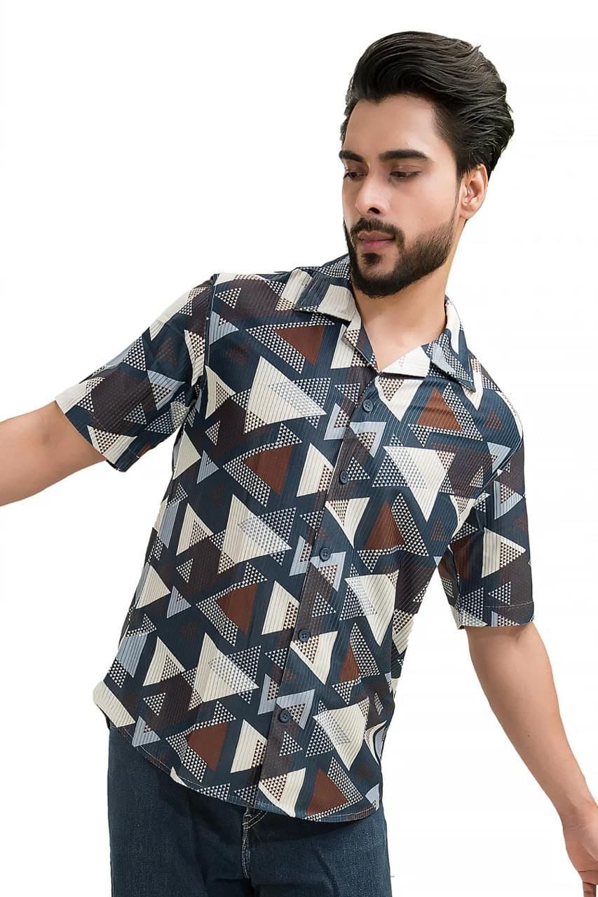 Men’s Cotton Printed Half Sleeve Shirt – Geometric Casual Style
