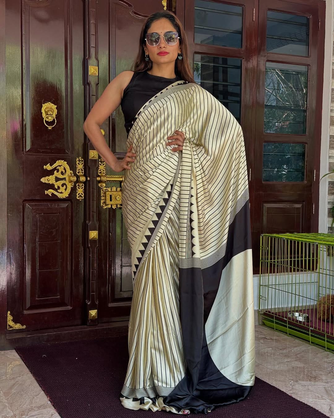 Elegant Striped Semi Gajji Silk Saree with Contrast Border - Premium Quality Printed Saree