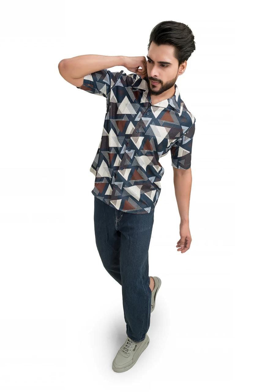 Men’s Cotton Printed Half Sleeve Shirt – Geometric Casual Style