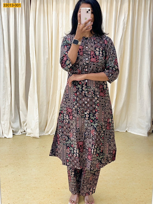 Jaipur Pure Cotton Printed Co-ord Set - Black Floral