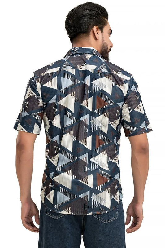 Men’s Cotton Printed Half Sleeve Shirt – Geometric Casual Style