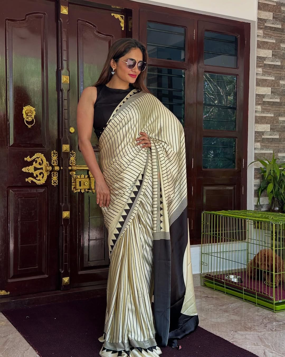 Elegant Striped Semi Gajji Silk Saree with Contrast Border - Premium Quality Printed Saree