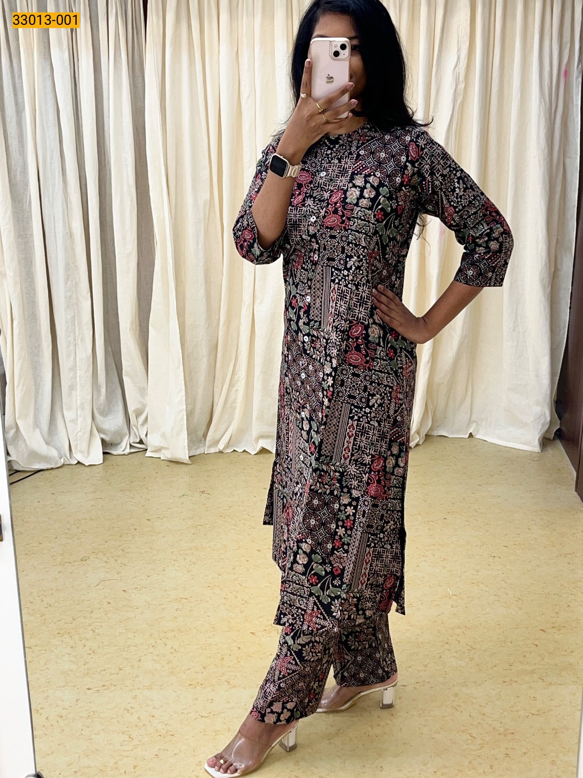 Jaipur Pure Cotton Printed Co-ord Set - Black Floral