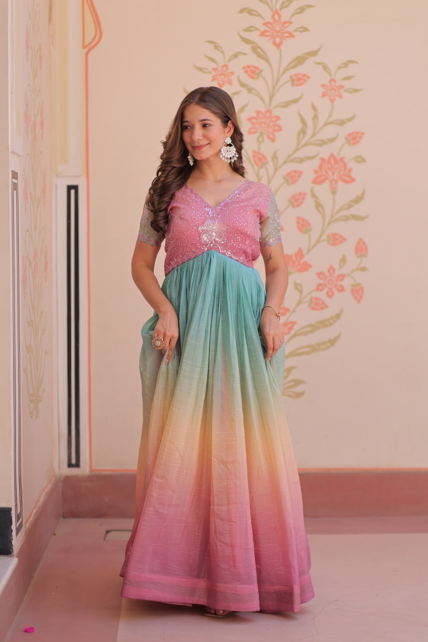 Radiant Rainbow Ombre Gown - Pink & Aqua Sequin Flair Dress ✨🌈