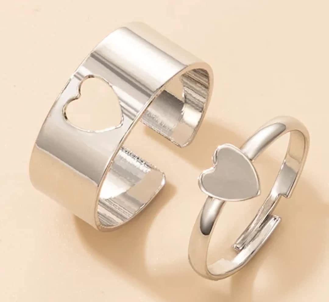 Silver Heart Couple Rings (Set of 2)