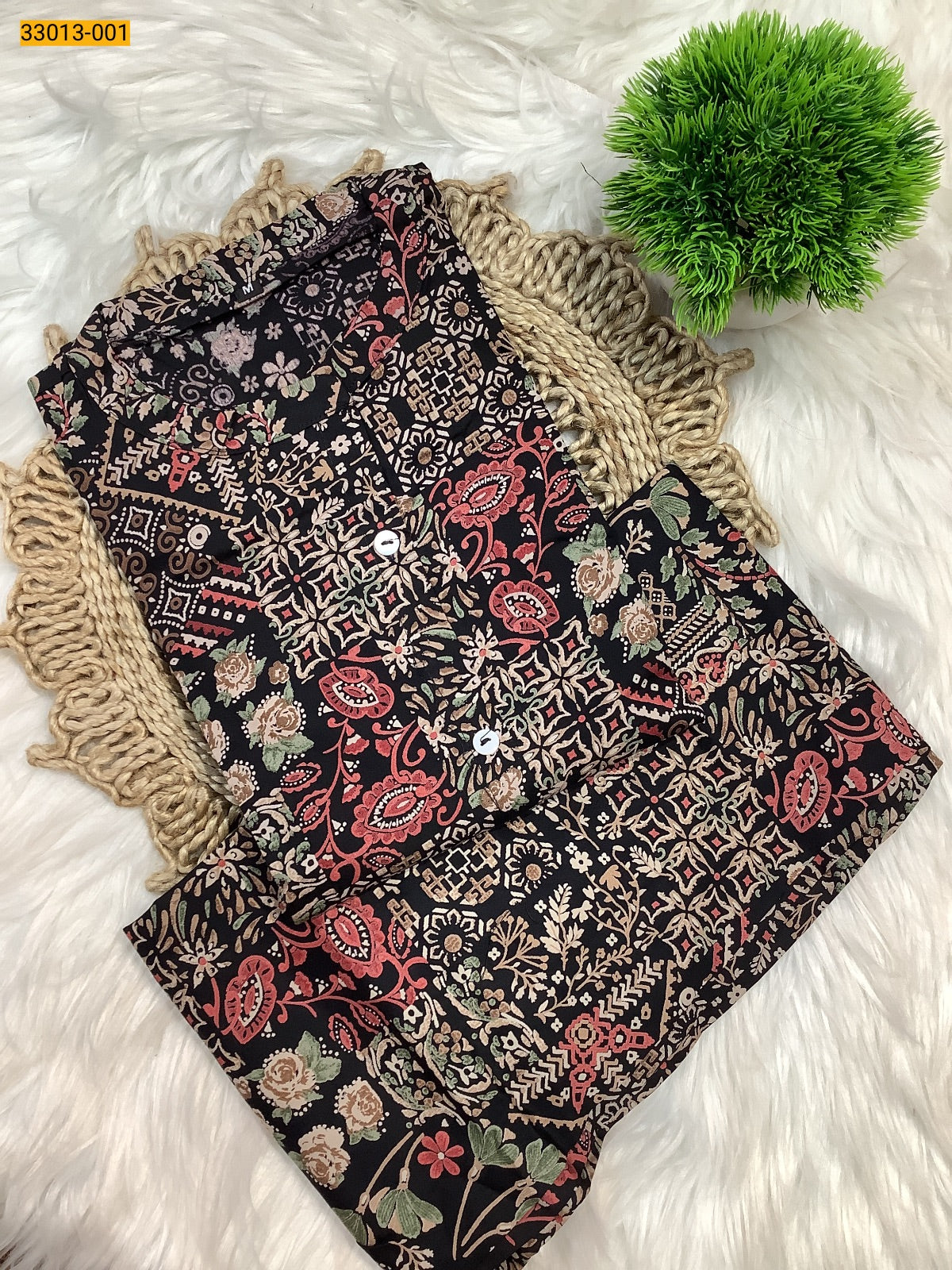 Jaipur Pure Cotton Printed Co-ord Set - Black Floral