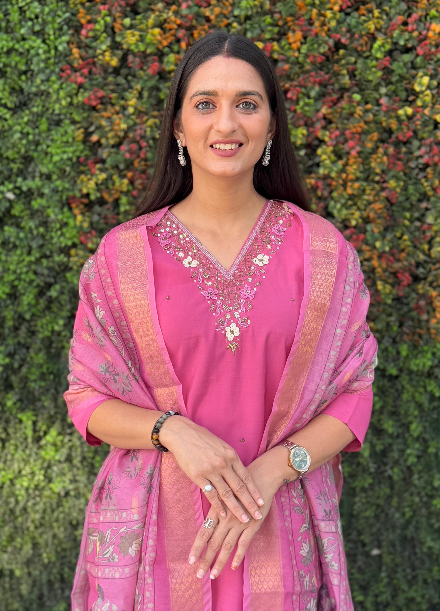 Premium Rouge Roman Silk Kurti Set with Chanderi Jacquard Dupatta