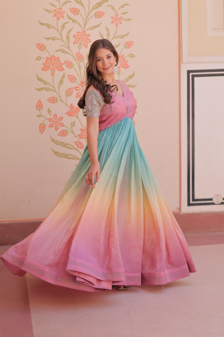 Radiant Rainbow Ombre Gown - Pink & Aqua Sequin Flair Dress ✨🌈