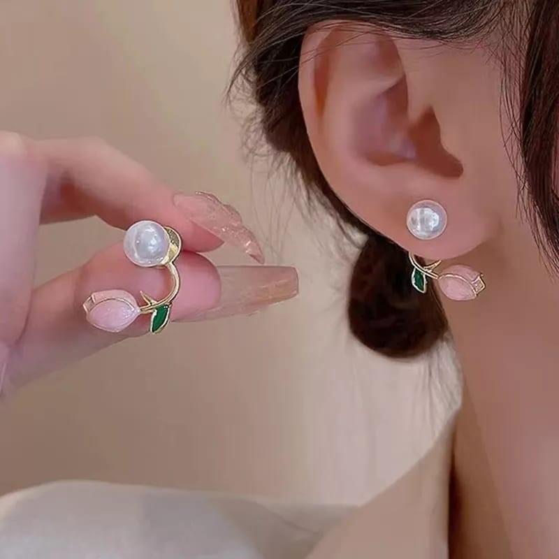 Stylish Korean Artificial Rose Stud Earrings – Elegant Floral Charm