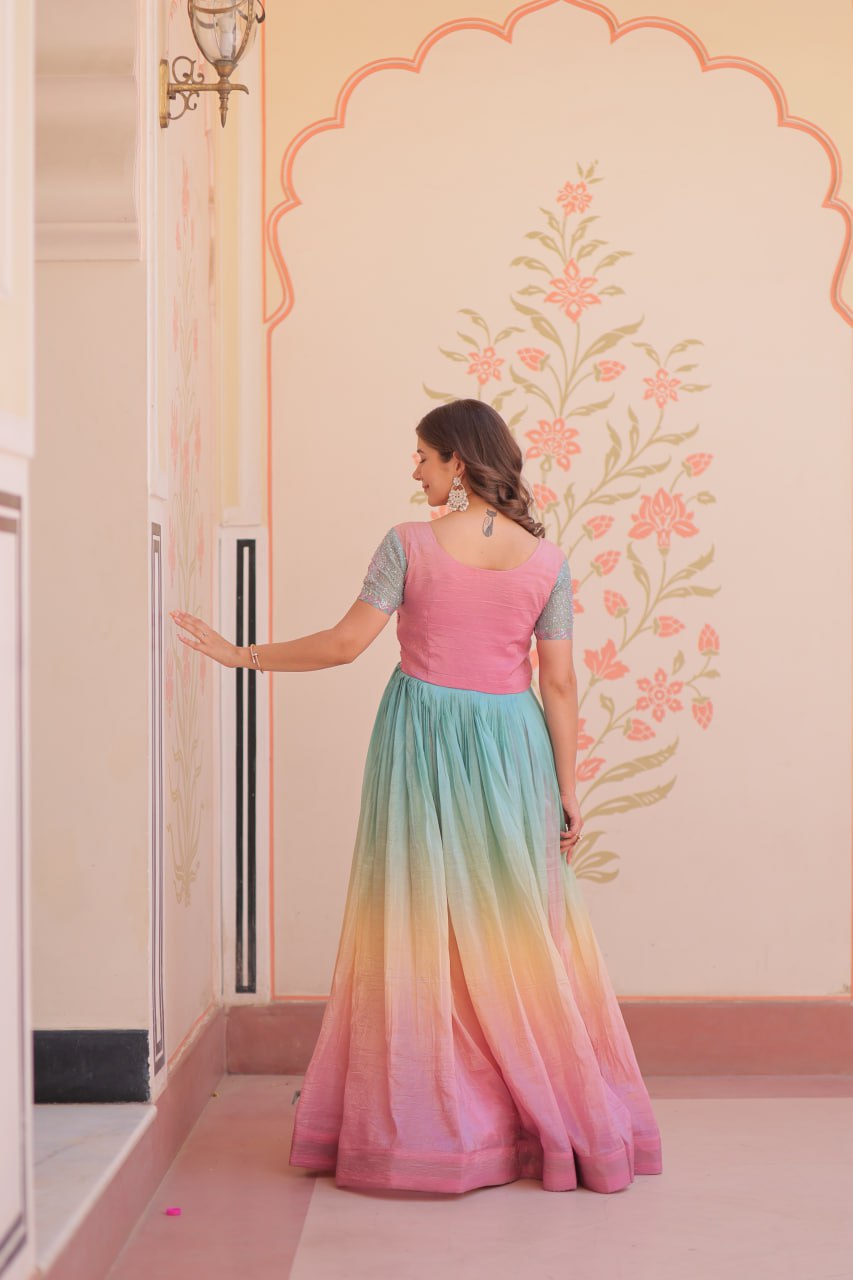 Radiant Rainbow Ombre Gown - Pink & Aqua Sequin Flair Dress ✨🌈