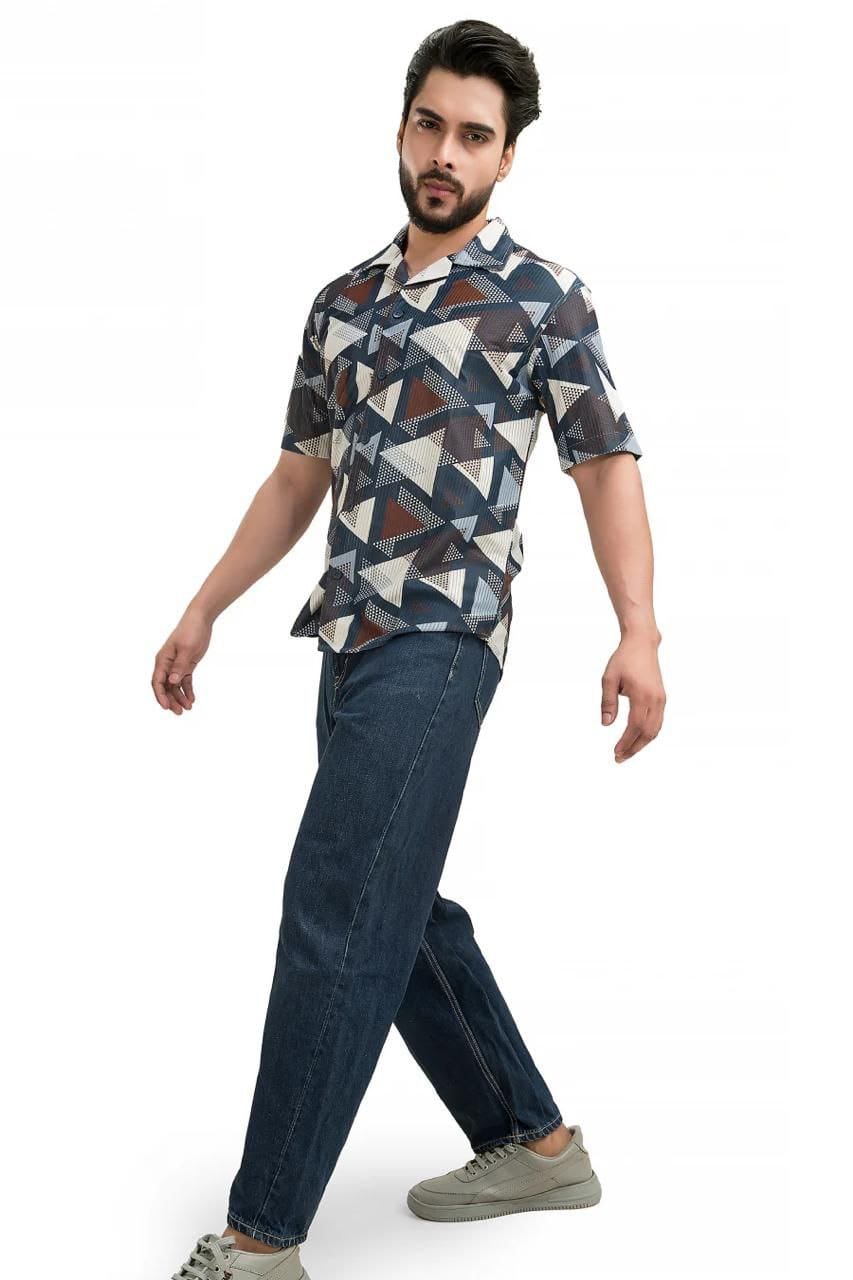 Men’s Cotton Printed Half Sleeve Shirt – Geometric Casual Style