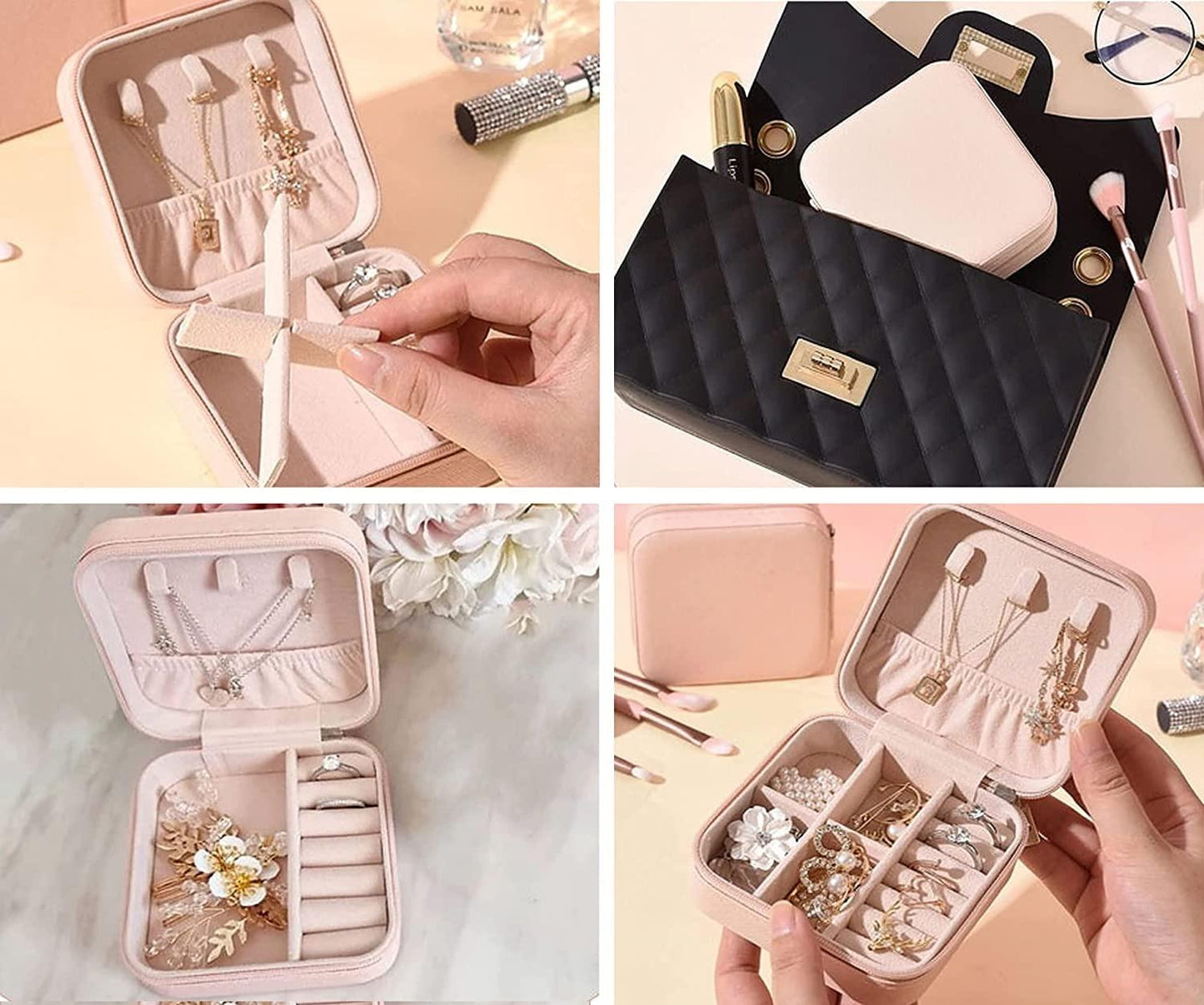 Portable Travel Jewellery Organizer Pouch – Elegant & Compact (Assorted Pink)