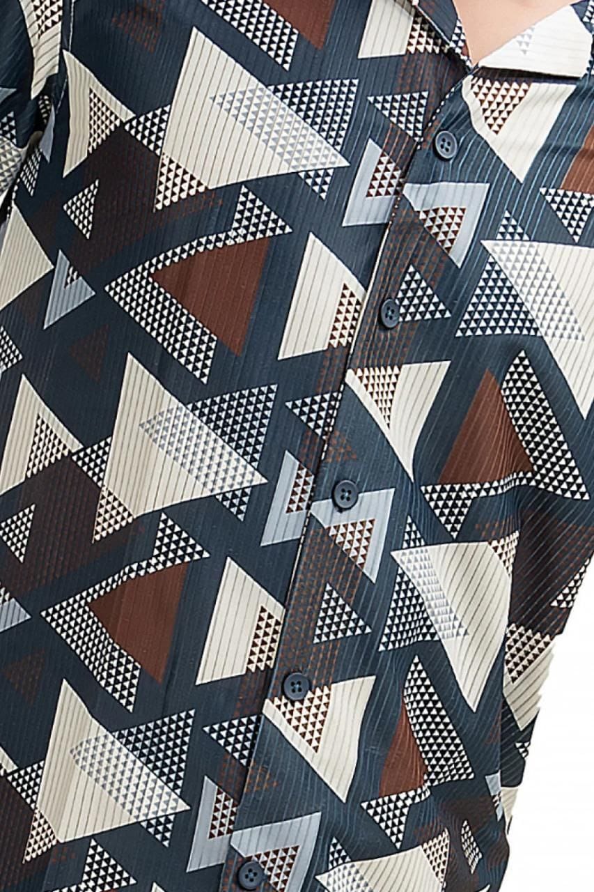 Men’s Cotton Printed Half Sleeve Shirt – Geometric Casual Style