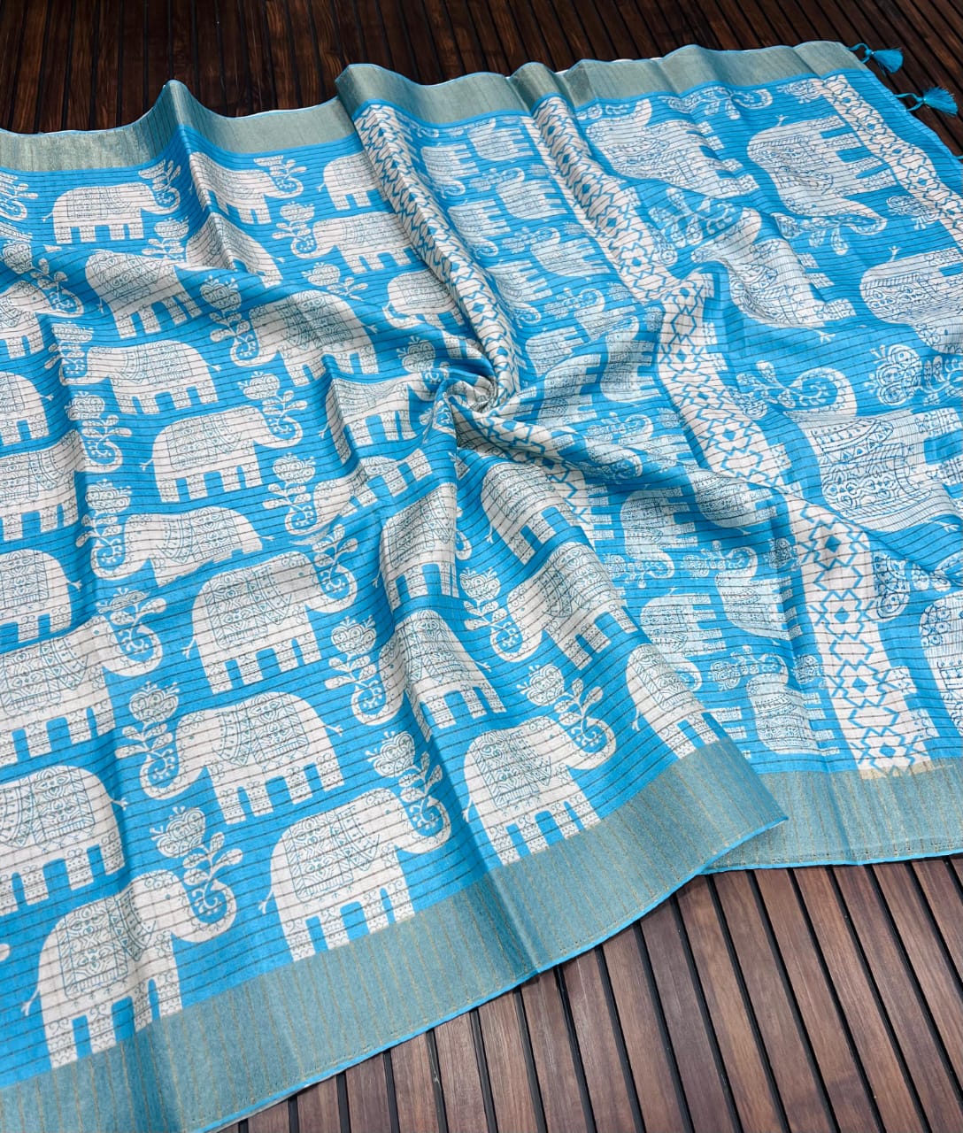Elegant Dola Silk Zari Saree with Kalamkari Elephant Print