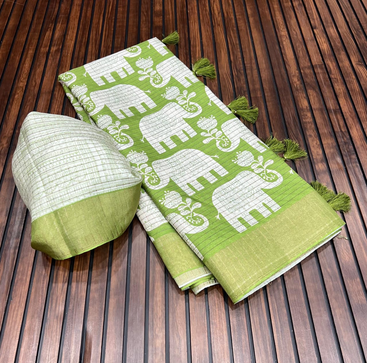 Elegant Dola Silk Zari Saree with Kalamkari Elephant Print