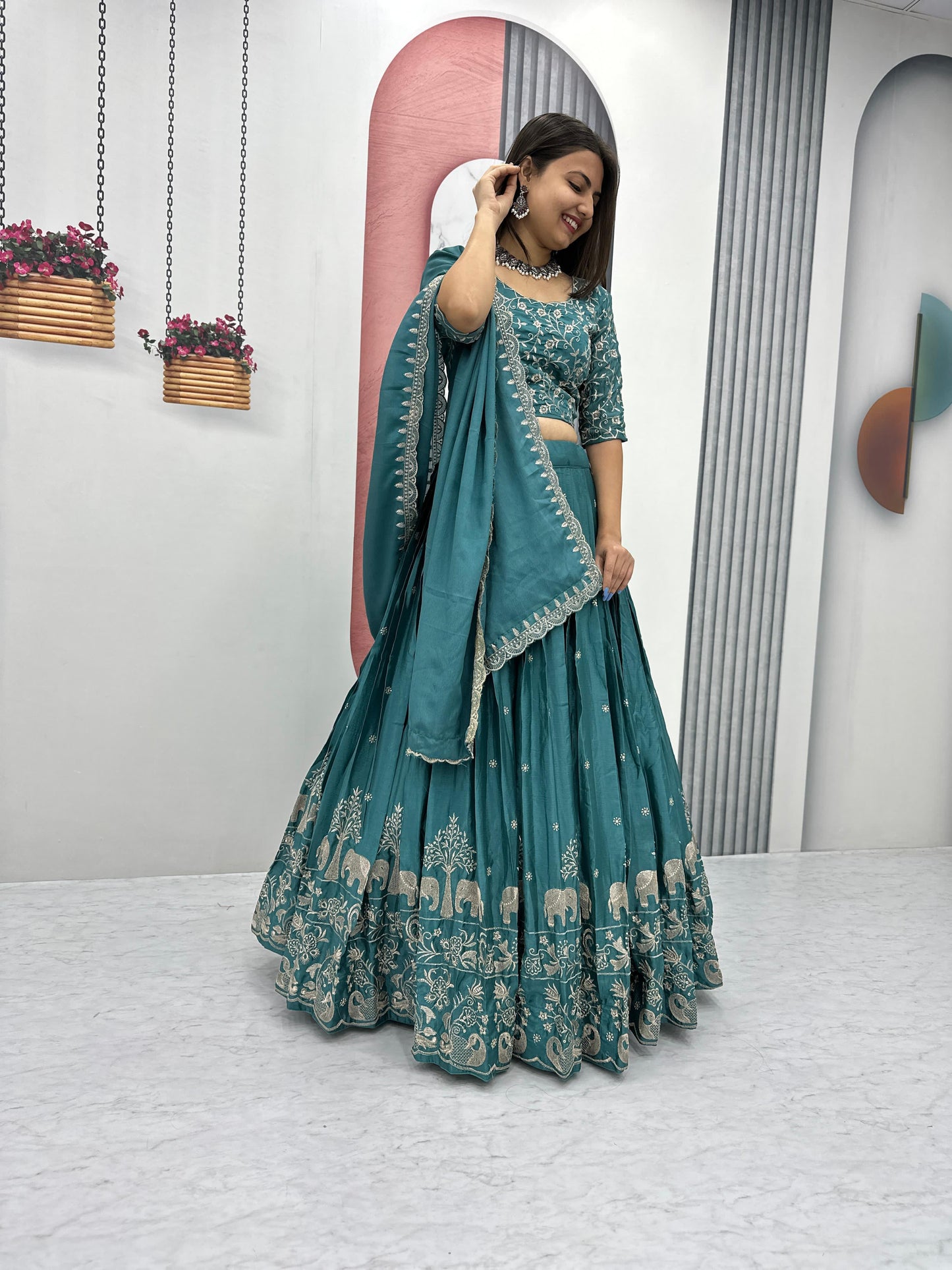 New Festival Chinon Lehenga Choli with Embroidery & Dupatta