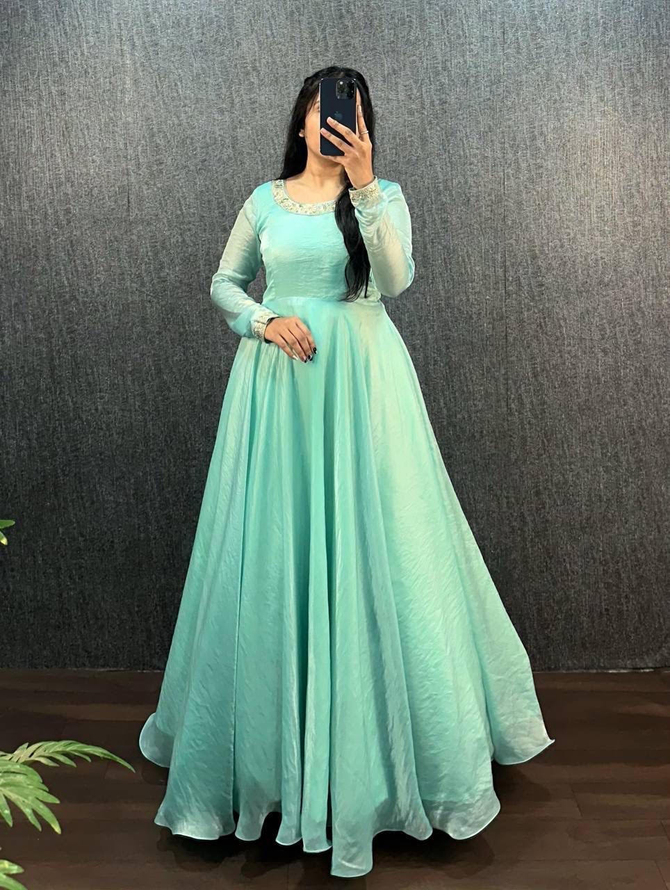 Glamorous Soft Fendy Silk Sequins Embroidered Gown with Dupatta