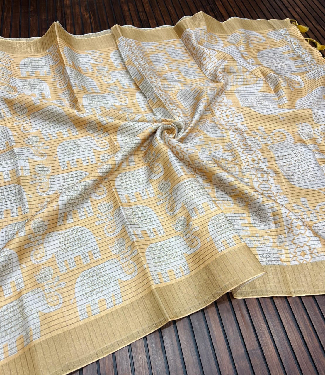 Elegant Dola Silk Zari Saree with Kalamkari Elephant Print