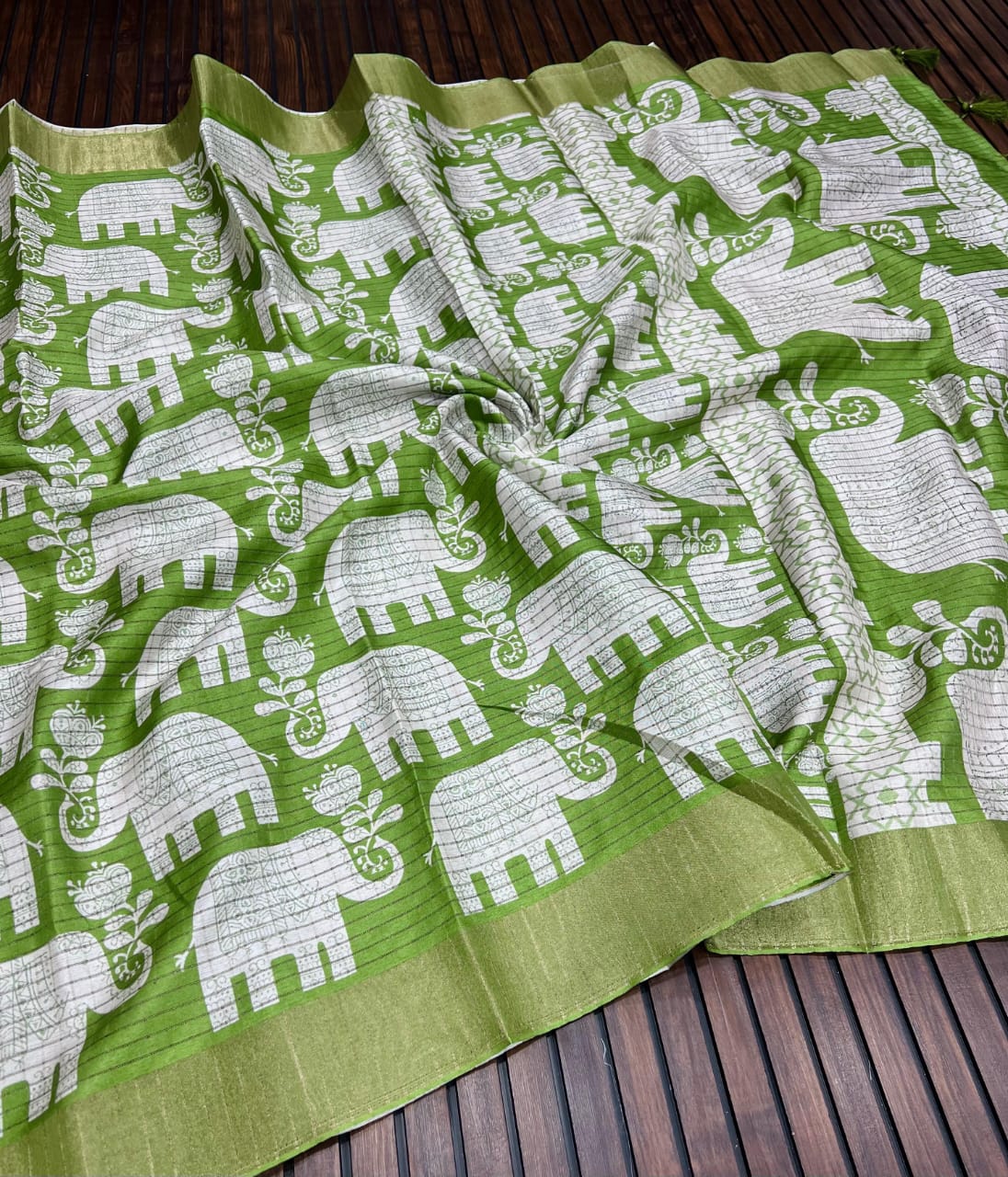 Elegant Dola Silk Zari Saree with Kalamkari Elephant Print