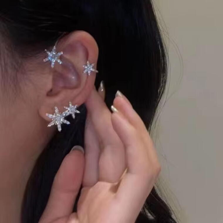 Celestial Snowflake Ear Cuff Set