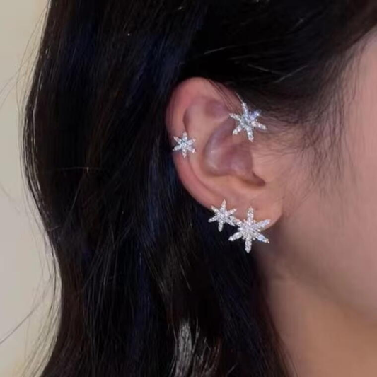 Celestial Snowflake Ear Cuff Set