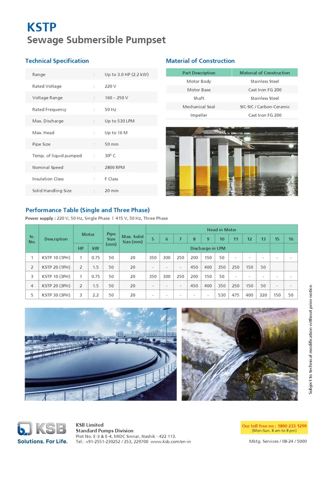 KSB KSTP Sewage Submersible Pumps - All Variations & HP
