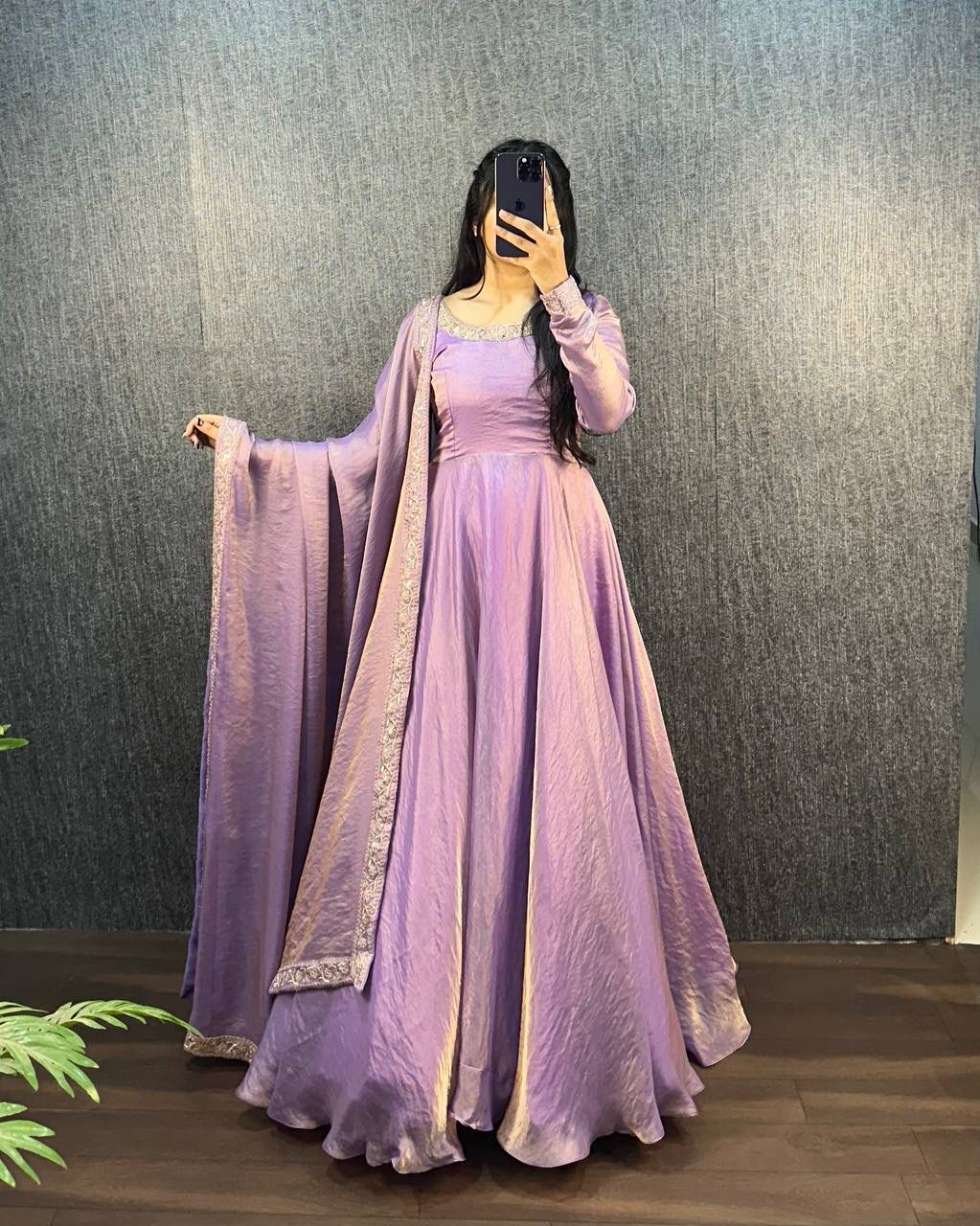 Glamorous Soft Fendy Silk Sequins Embroidered Gown with Dupatta