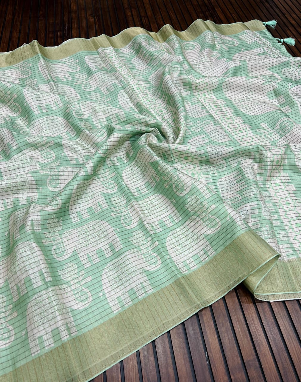 Elegant Dola Silk Zari Saree with Kalamkari Elephant Print
