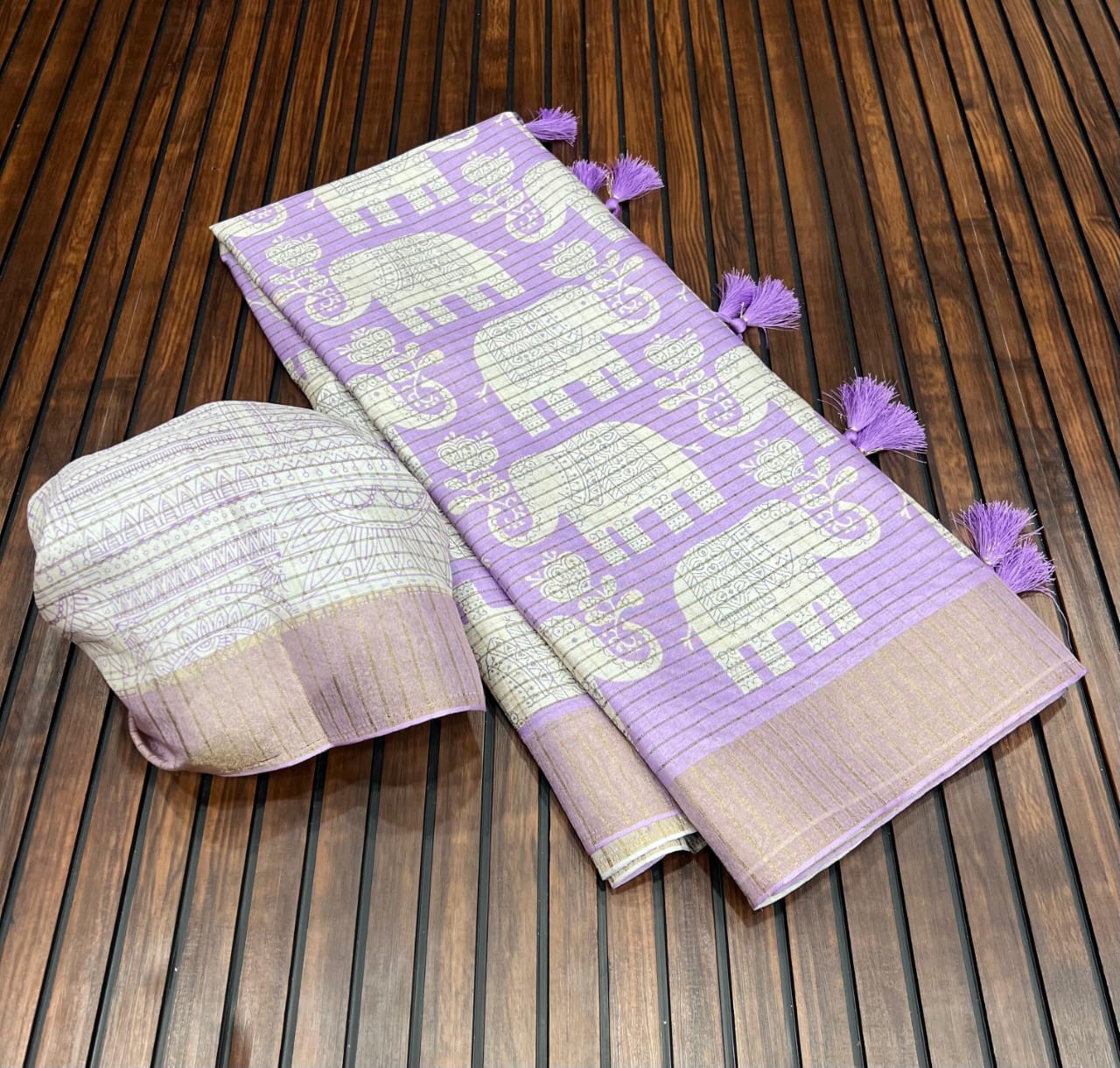 Elegant Dola Silk Zari Saree with Kalamkari Elephant Print