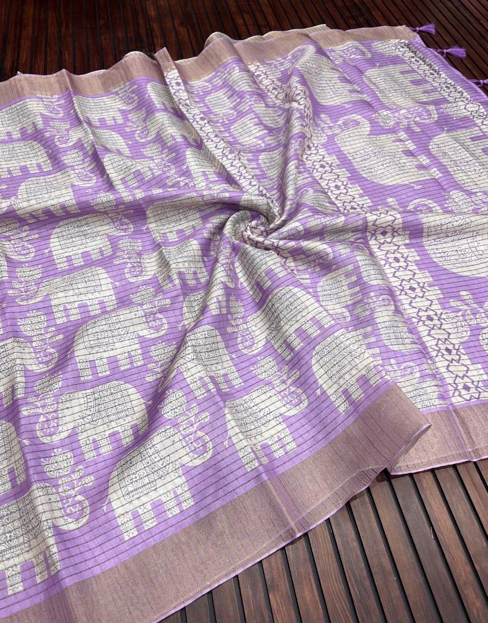 Elegant Dola Silk Zari Saree with Kalamkari Elephant Print