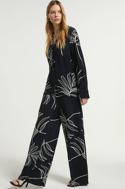 Serene Deep Navy Botanical Rayon Co-Ords Set - Ready-to-Wear