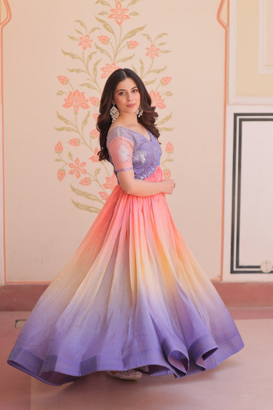 Enchanting Ombre Sequin Gown - Purple & Peach Flair Dress 💜🧡