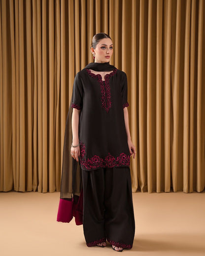 Designer Party Wear Crepe Co-Ord Set with Farshi Palazzo & Dupatta