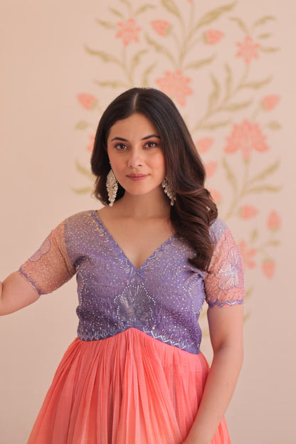 Enchanting Ombre Sequin Gown - Purple & Peach Flair Dress 💜🧡