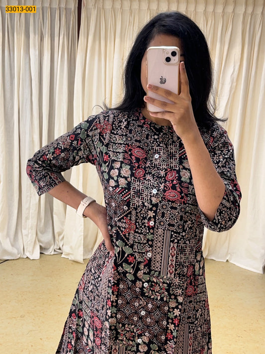 Jaipur Pure Cotton Printed Co-ord Set - Black Floral