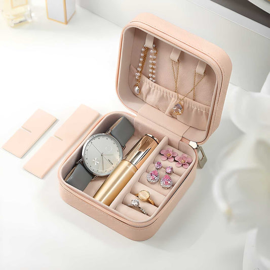 Portable Travel Jewellery Organizer Pouch – Elegant & Compact (Assorted Pink)