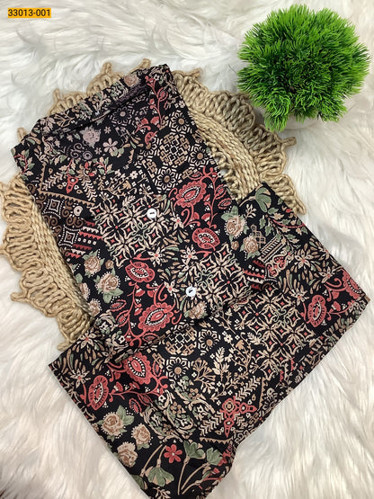 Jaipur Pure Cotton Printed Co-ord Set - Black Floral