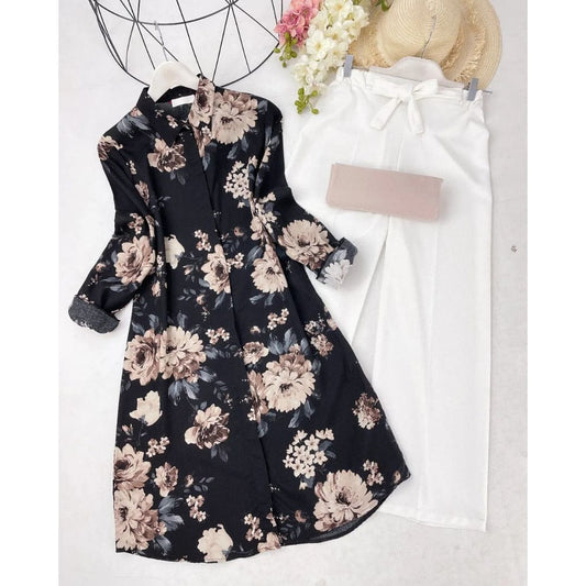 Stylish Digital Print Rayon Kurti & Stretchable Lycra Plazzo Set