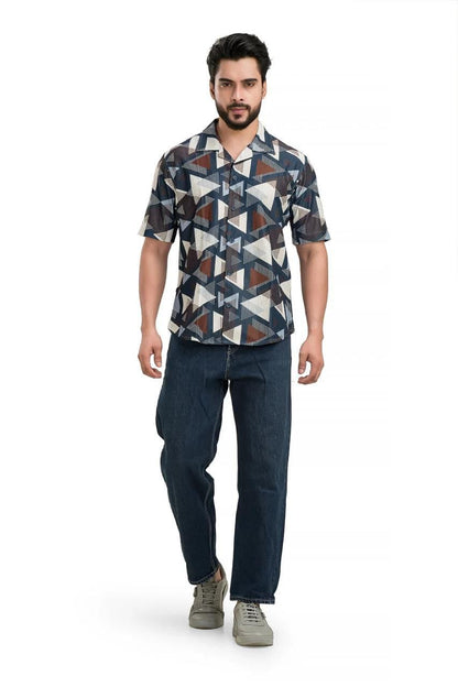 Men’s Cotton Printed Half Sleeve Shirt – Geometric Casual Style