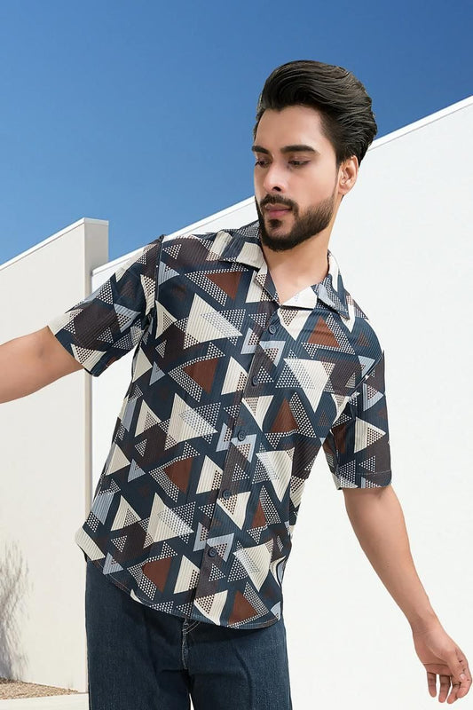 Men’s Cotton Printed Half Sleeve Shirt – Geometric Casual Style
