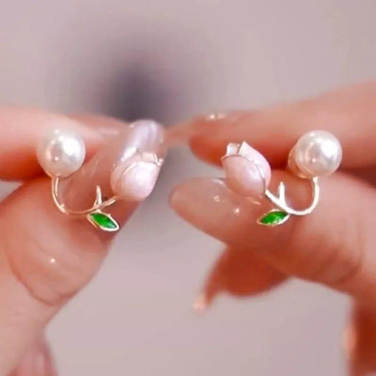 Stylish Korean Artificial Rose Stud Earrings – Elegant Floral Charm