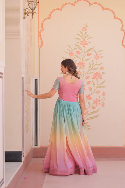 Radiant Rainbow Ombre Gown - Pink & Aqua Sequin Flair Dress ✨🌈