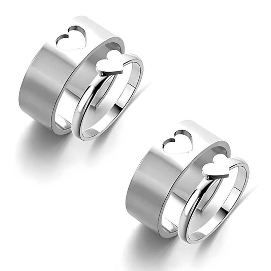 Silver Heart Couple Rings (Set of 2)