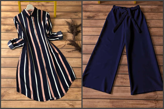 Trendy Rayon Striped Kurti with Lycra Palazzo Set for Women