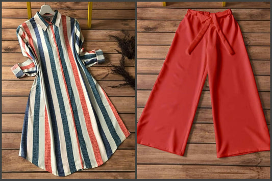 Trendy Rayon Striped Kurti with Lycra Palazzo Set for Women